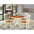 Table à manger 5 pièces en bois massif à plateau rond, finition cerisier et couleur crème, avec 4 chaises