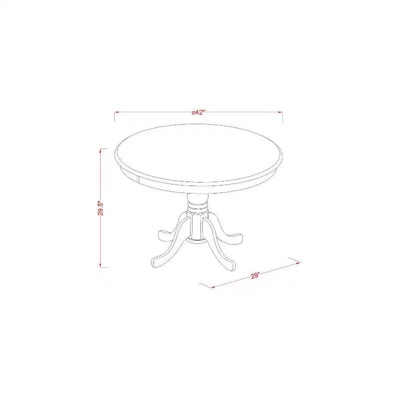 Table à manger 5 pièces en bois massif à plateau rond, finition cerisier et couleur crème, avec 4 chaises
