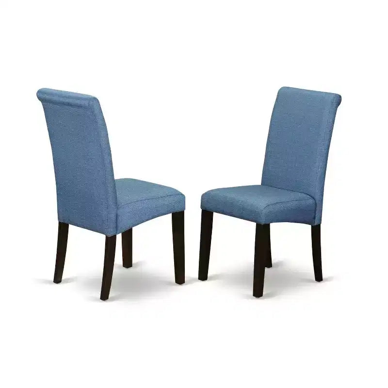 Table de salle à manger 7 pièces Kitchen Table avec chaises en tissu lin bleu pieds cappuccino