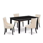 HomeStock 5-Pc Black Finish Solid Wood Top - Rectangular Dining Room Set - Seats 4