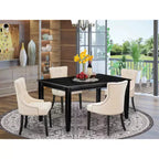Ensemble de salle à manger 5 pièces en bois massif noir – Table rectangulaire – 4 places