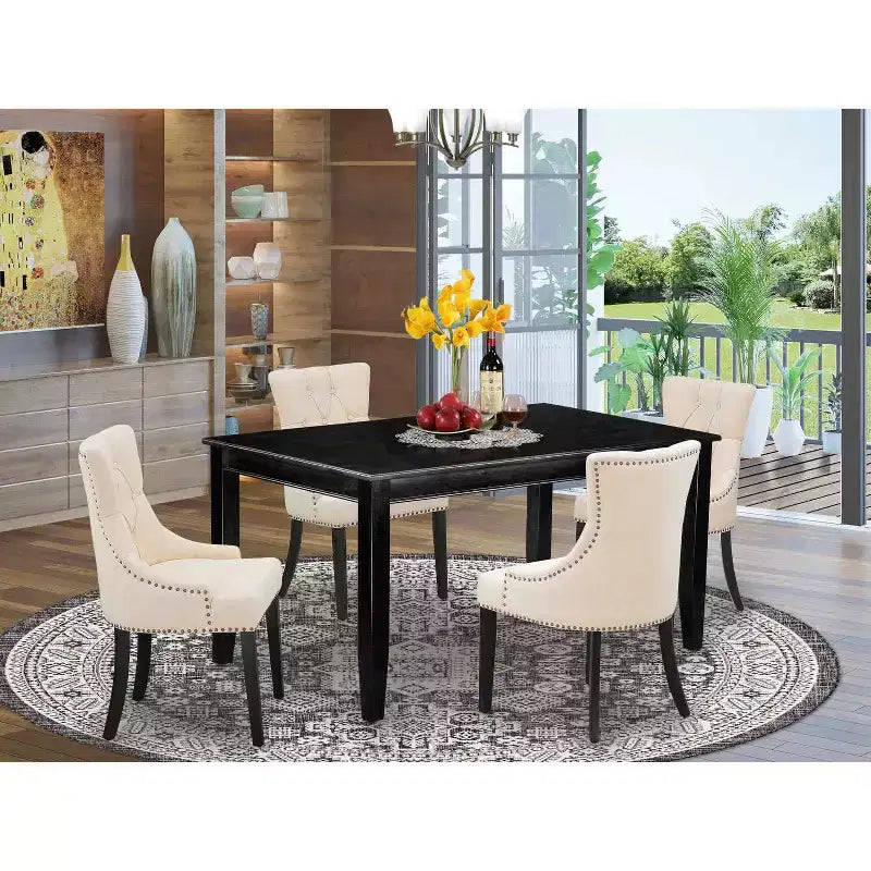 Ensemble de salle à manger 5 pièces en bois massif noir – Table rectangulaire – 4 places