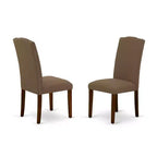 Round Dinette 5-Piece - 42 Inch Table & 4 Chairs - Linen Fabric - Dark Coffee Finish
