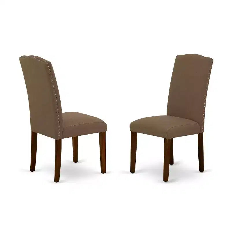 Round Dinette 5-Piece - 42 Inch Table & 4 Chairs - Linen Fabric - Dark Coffee Finish