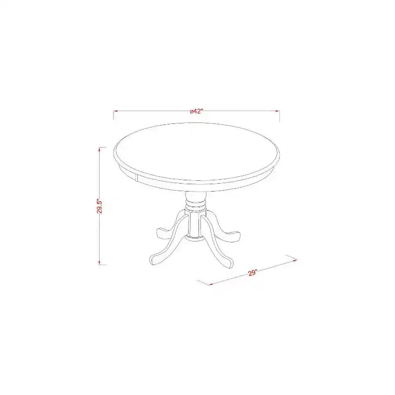 Round Dinette 5-Piece - 42 Inch Table & 4 Chairs - Linen Fabric - Dark Coffee Finish