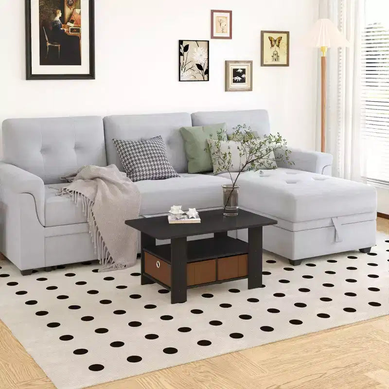 31 Table basse Meuble de salon moderne avec tiroir de rangement et étagère ouverte