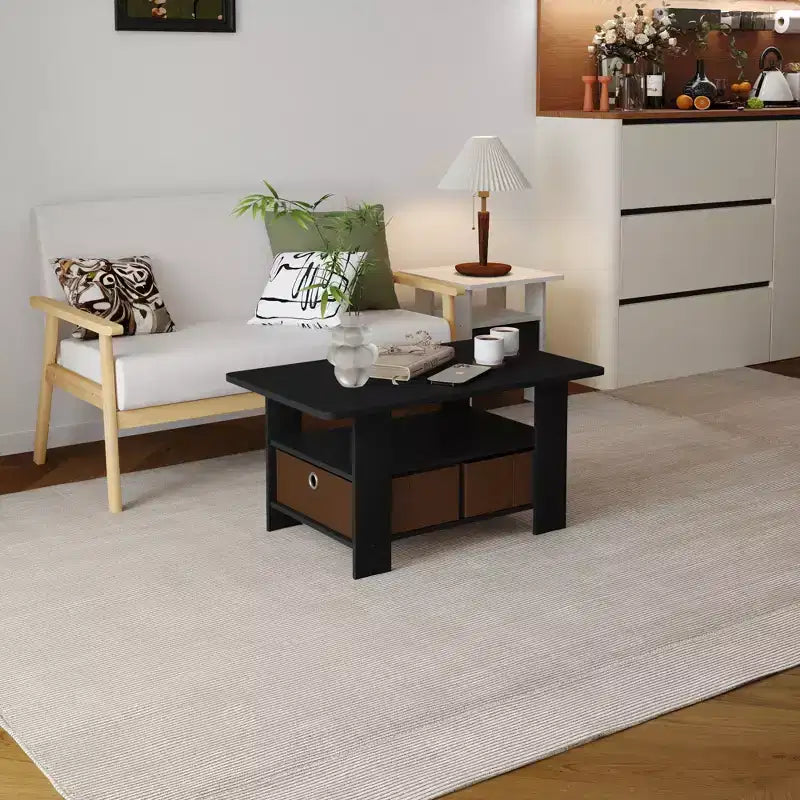 31 Table basse Meuble de salon moderne avec tiroir de rangement et étagère ouverte