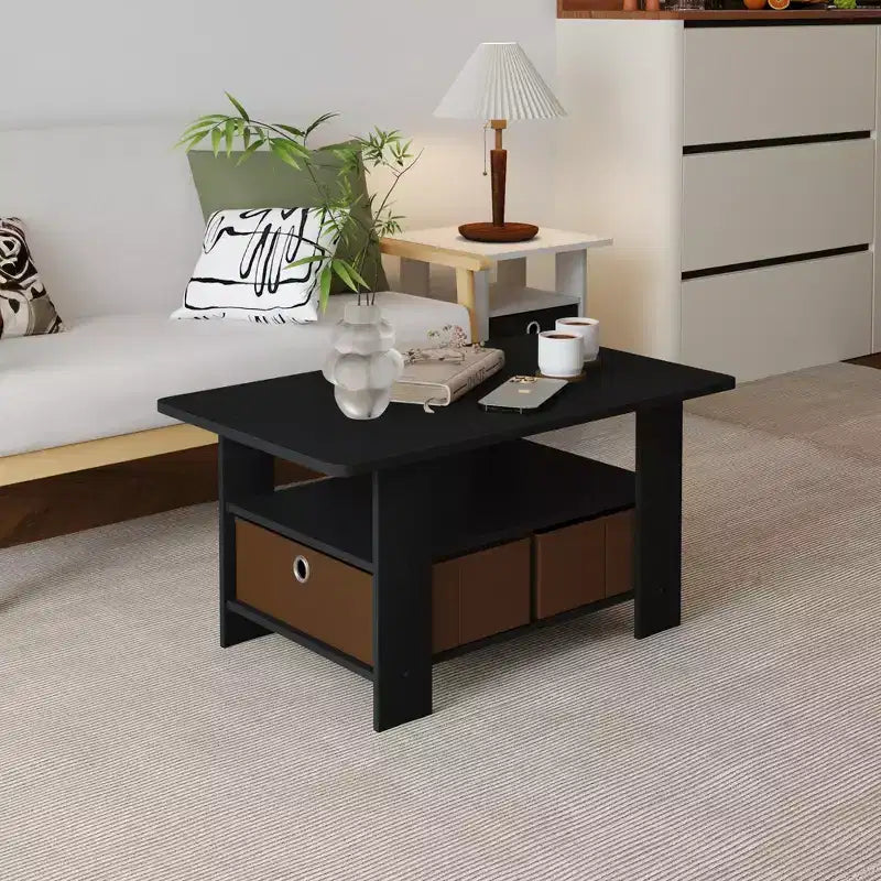 31 Table basse Meuble de salon moderne avec tiroir de rangement et étagère ouverte