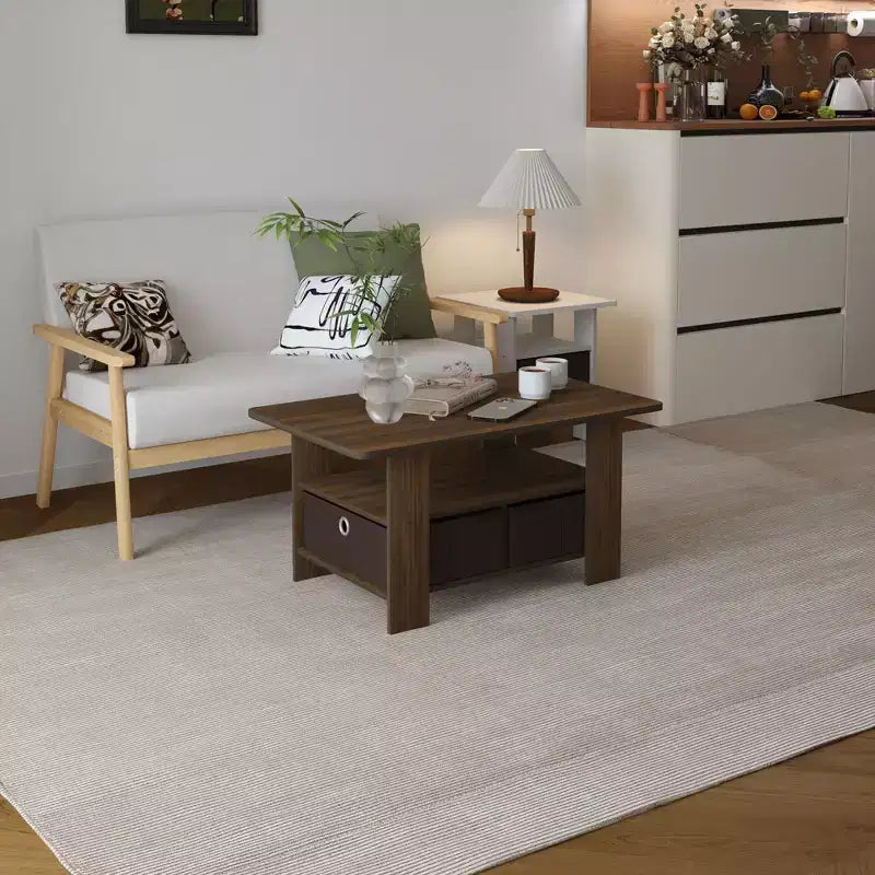 31 Table basse Meuble de salon moderne avec tiroir de rangement et étagère ouverte