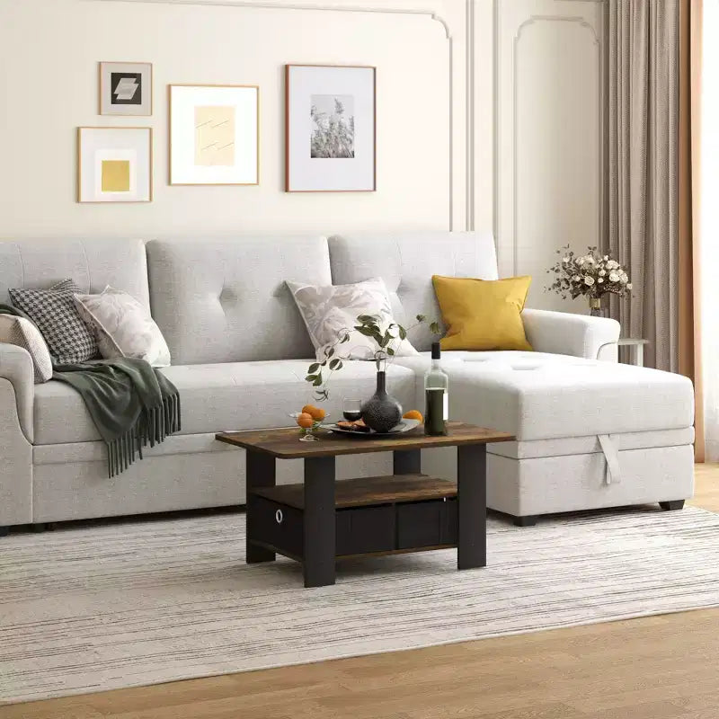 31 Table basse Meuble de salon moderne avec tiroir de rangement et étagère ouverte