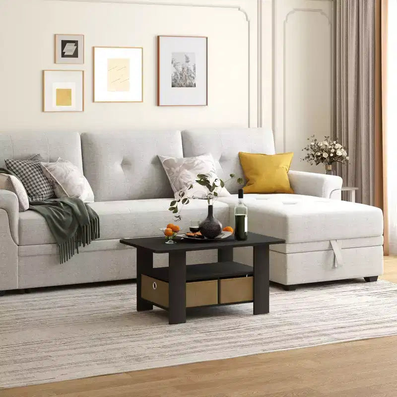 31 Table basse Meuble de salon moderne avec tiroir de rangement et étagère ouverte