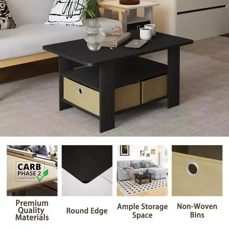 31 Table basse Meuble de salon moderne avec tiroir de rangement et étagère ouverte