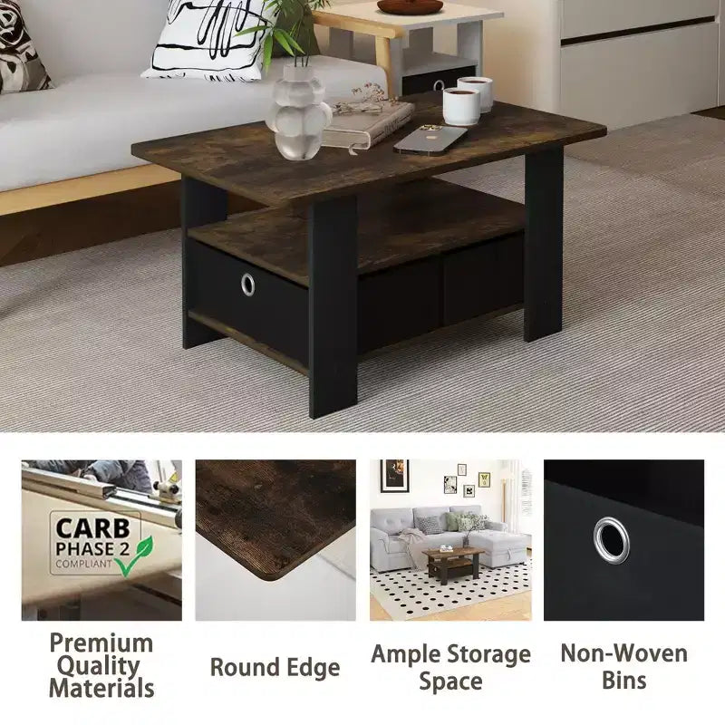 31 Table basse Meuble de salon moderne avec tiroir de rangement et étagère ouverte