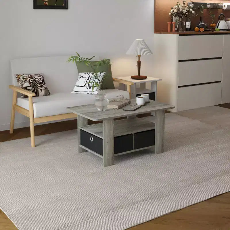 31 Table basse Meuble de salon moderne avec tiroir de rangement et étagère ouverte