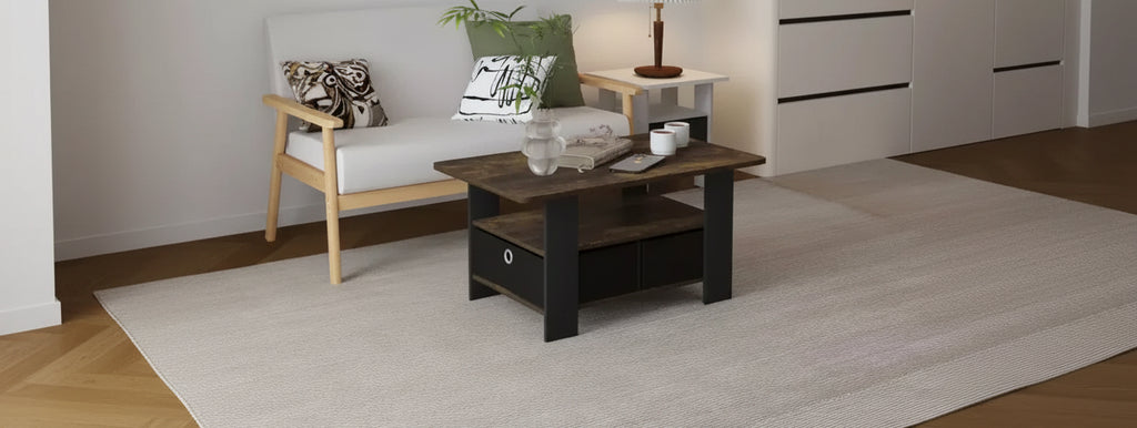 31 Table basse Meuble de salon moderne avec tiroir de rangement et étagère ouverte