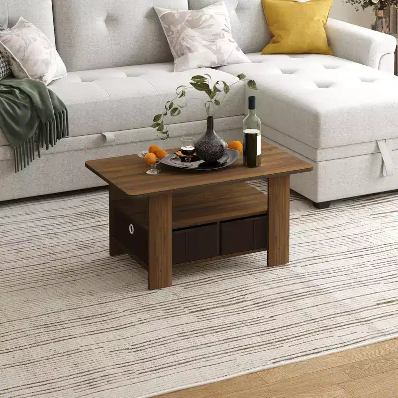 31 Table basse Meuble de salon moderne avec tiroir de rangement et étagère ouverte