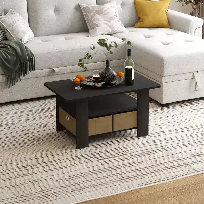 31 Table basse Meuble de salon moderne avec tiroir de rangement et étagère ouverte