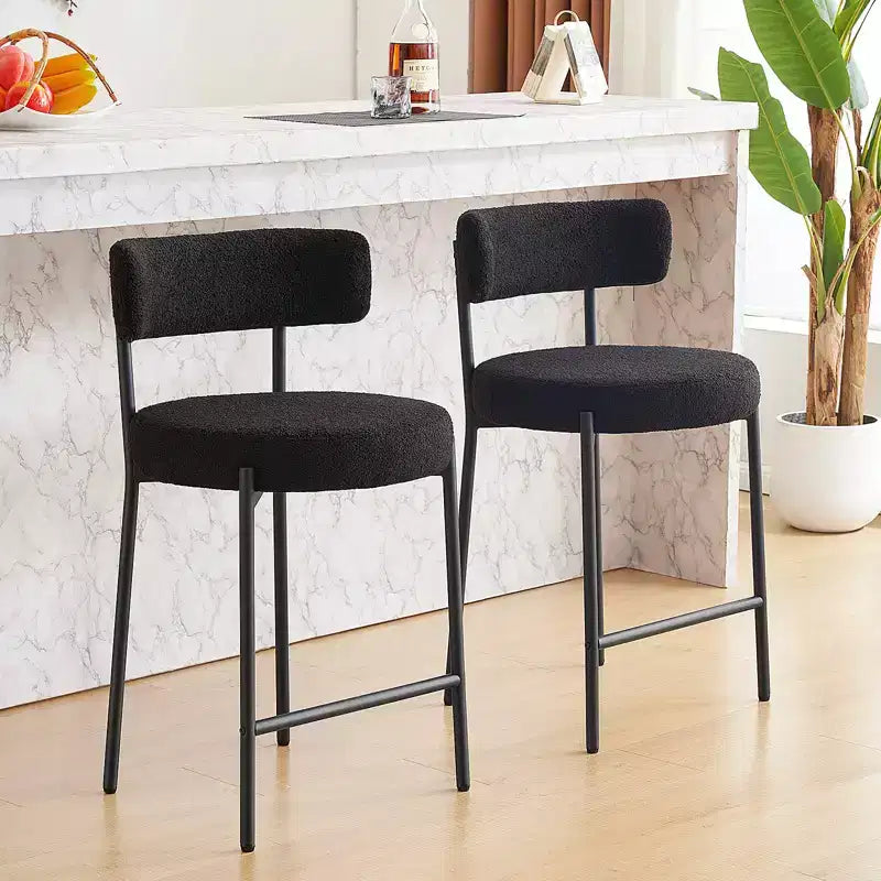24 Modern Boucle Fabric Counter Height Stools, 2-Pack, Mid Back and Metal Frame for Kitchen Island, Dining Room