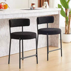 24 Modern Boucle Fabric Counter Height Stools, 2-Pack, Mid Back and Metal Frame for Kitchen Island, Dining Room