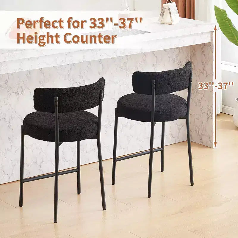 24 Modern Boucle Fabric Counter Height Stools, 2-Pack, Mid Back and Metal Frame for Kitchen Island, Dining Room