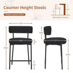 24 Modern Boucle Fabric Counter Height Stools, 2-Pack, Mid Back and Metal Frame for Kitchen Island, Dining Room