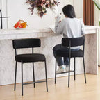 24 Modern Boucle Fabric Counter Height Stools, 2-Pack, Mid Back and Metal Frame for Kitchen Island, Dining Room