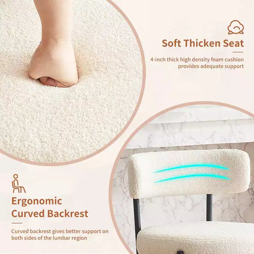 24 tabourets de comptoir en tissu bouclé moderne, lot de 2, dossier mi-hauteur et cadre en métal pour îlot de cuisine, salle à manger