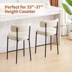 24 Modern Boucle Fabric Counter Height Stools, 2-Pack, Mid Back and Metal Frame for Kitchen Island, Dining Room