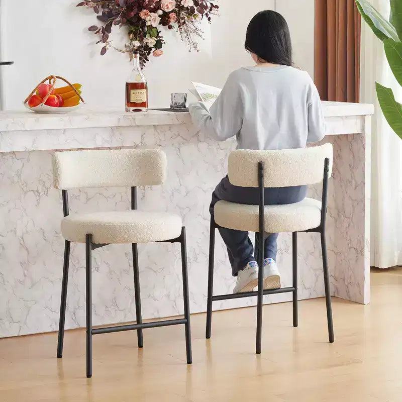 24 Modern Boucle Fabric Counter Height Stools, 2-Pack, Mid Back and Metal Frame for Kitchen Island, Dining Room
