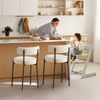 24 Modern Boucle Fabric Counter Height Stools, 2-Pack, Mid Back and Metal Frame for Kitchen Island, Dining Room
