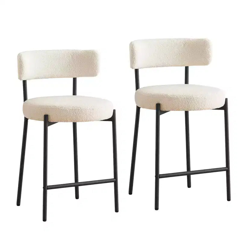 24 tabourets de comptoir en tissu bouclé moderne, lot de 2, dossier mi-hauteur et cadre en métal pour îlot de cuisine, salle à manger