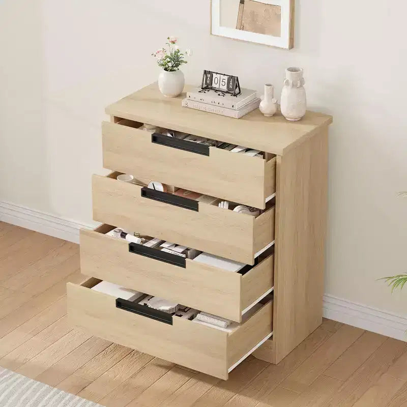 4-Drawer Modern Dresser with Recessed Handles, Wooden Storage Cabinet for Bedroom Living Room Nursery
