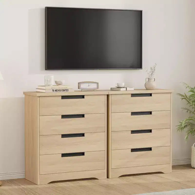4-Drawer Modern Dresser with Recessed Handles, Wooden Storage Cabinet for Bedroom Living Room Nursery