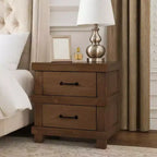 Drawer Nightstand With Metal Handle, Antique Oak