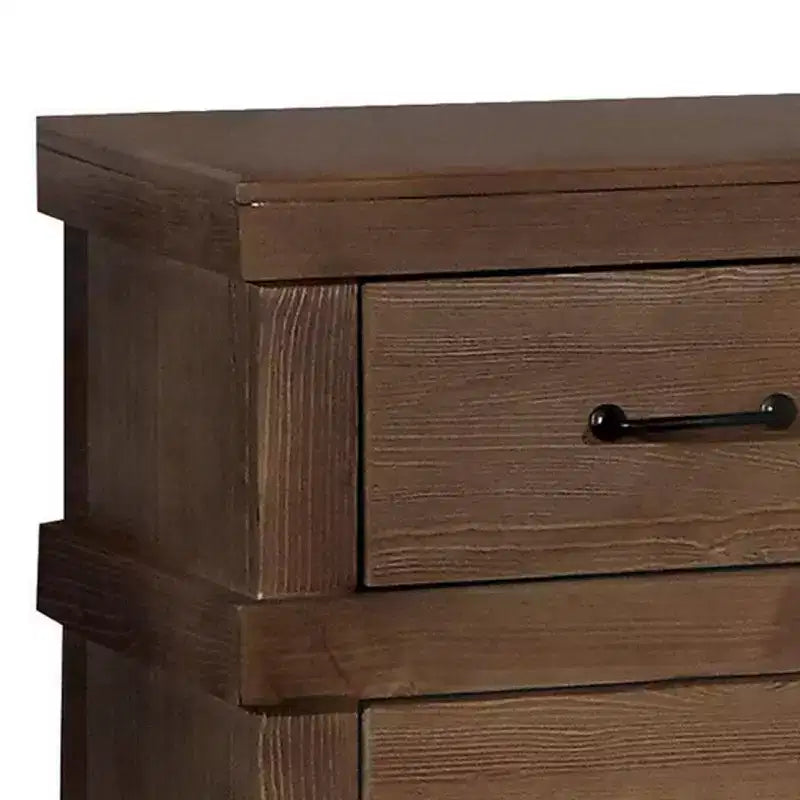 Drawer Nightstand With Metal Handle, Antique Oak