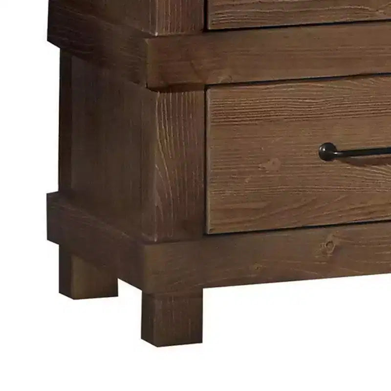 Drawer Nightstand With Metal Handle, Antique Oak