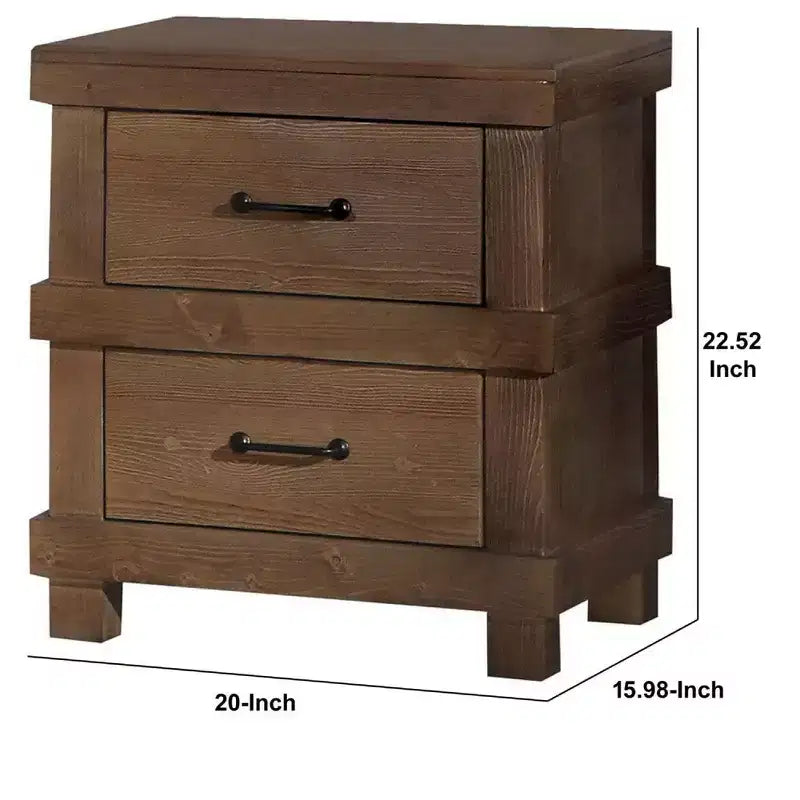 Drawer Nightstand With Metal Handle, Antique Oak