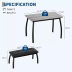 Bench-Style Dining Table with 2 Benches, 4-6 Person Dining Table and Chairs, Suitable for Kitchens, Apartments, and Studios