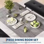 Bench-Style Dining Table with 2 Benches, 4-6 Person Dining Table and Chairs, Suitable for Kitchens, Apartments, and Studios