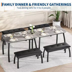 Bench-Style Dining Table with 2 Benches, 4-6 Person Dining Table and Chairs, Suitable for Kitchens, Apartments, and Studios