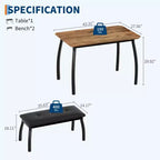 Bench-Style Dining Table with 2 Benches, 4-6 Person Dining Table and Chairs, Suitable for Kitchens, Apartments, and Studios