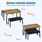 Bench-Style Dining Table with 2 Benches, 4-6 Person Dining Table and Chairs, Suitable for Kitchens, Apartments, and Studios