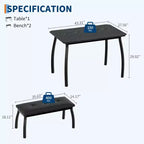 Bench-Style Dining Table with 2 Benches, 4-6 Person Dining Table and Chairs, Suitable for Kitchens, Apartments, and Studios