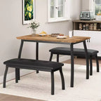 Bench-Style Dining Table with 2 Benches, 4-6 Person Dining Table and Chairs, Suitable for Kitchens, Apartments, and Studios
