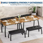 Bench-Style Dining Table with 2 Benches, 4-6 Person Dining Table and Chairs, Suitable for Kitchens, Apartments, and Studios