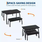 Bench-Style Dining Table with 2 Benches, 4-6 Person Dining Table and Chairs, Suitable for Kitchens, Apartments, and Studios