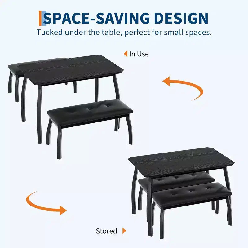 Bench-Style Dining Table with 2 Benches, 4-6 Person Dining Table and Chairs, Suitable for Kitchens, Apartments, and Studios
