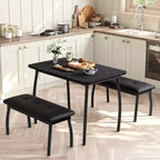 Bench-Style Dining Table with 2 Benches, 4-6 Person Dining Table and Chairs, Suitable for Kitchens, Apartments, and Studios