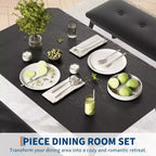 Bench-Style Dining Table with 2 Benches, 4-6 Person Dining Table and Chairs, Suitable for Kitchens, Apartments, and Studios