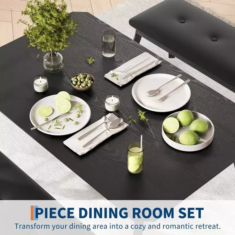 Bench-Style Dining Table with 2 Benches, 4-6 Person Dining Table and Chairs, Suitable for Kitchens, Apartments, and Studios